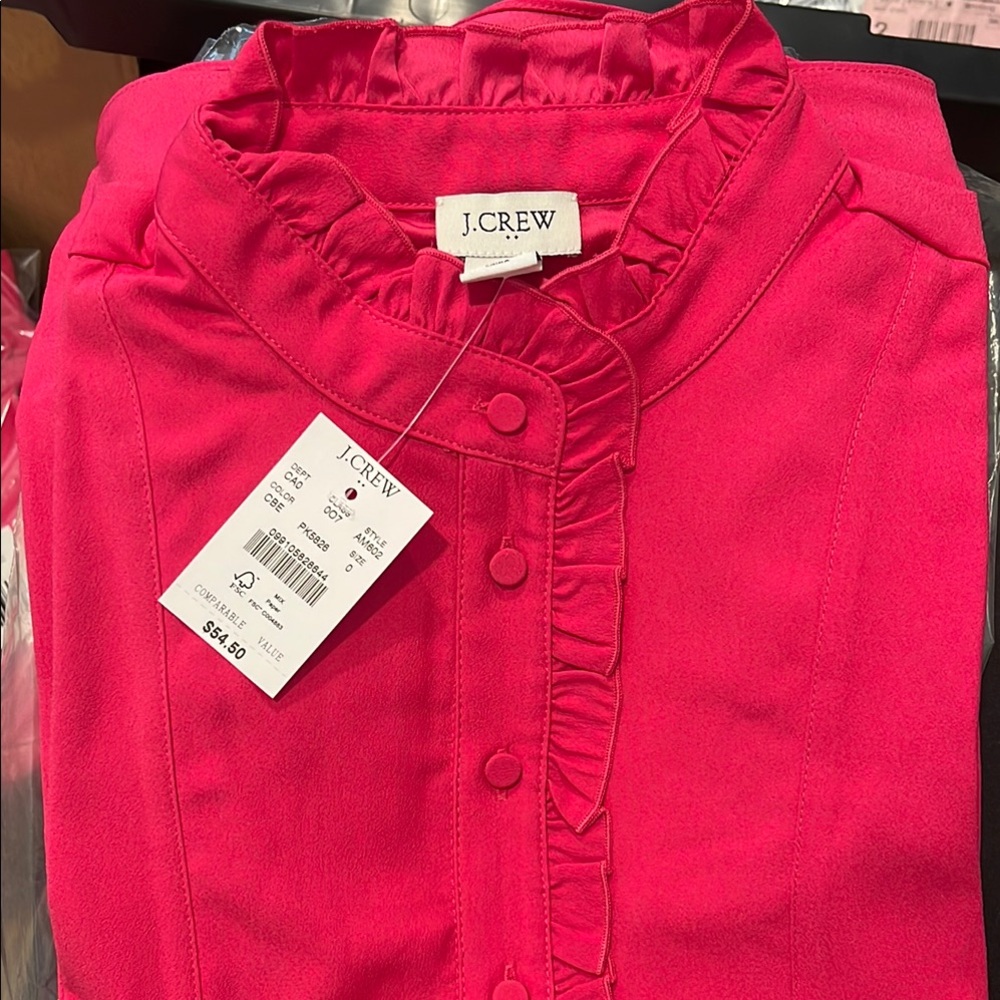 J. Crew Pink Ruffle Button-Up Blouse - Picture 3 of 7